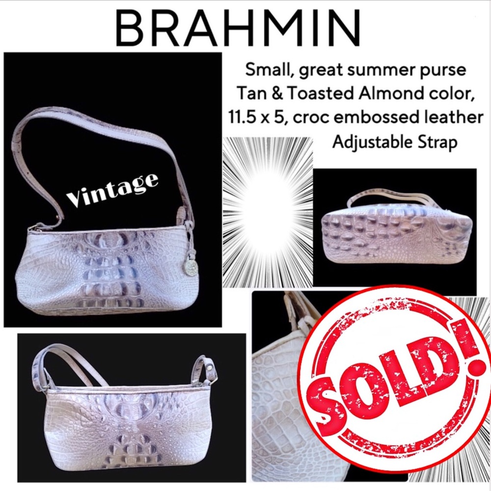 Brahmin Tan Shoulder Bag with Croc Embossed Leather